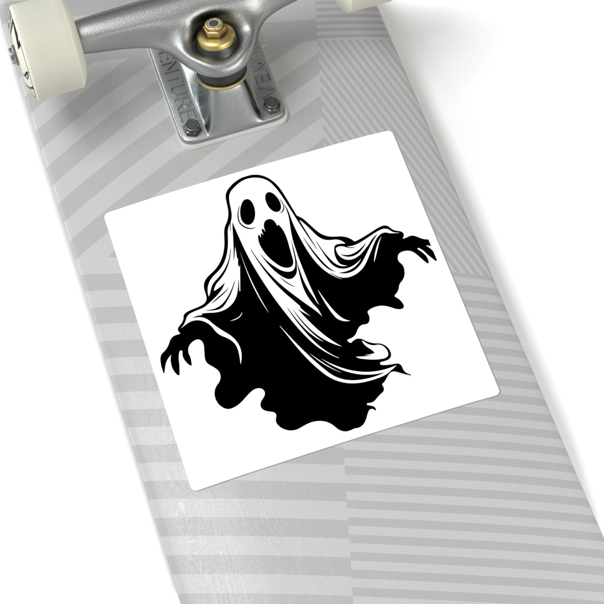 Ghost Illustration Square Sticker — Spooky Halloween Laptop Decal