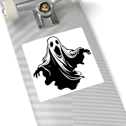Ghost Illustration Square Sticker — Spooky Halloween Laptop Decal