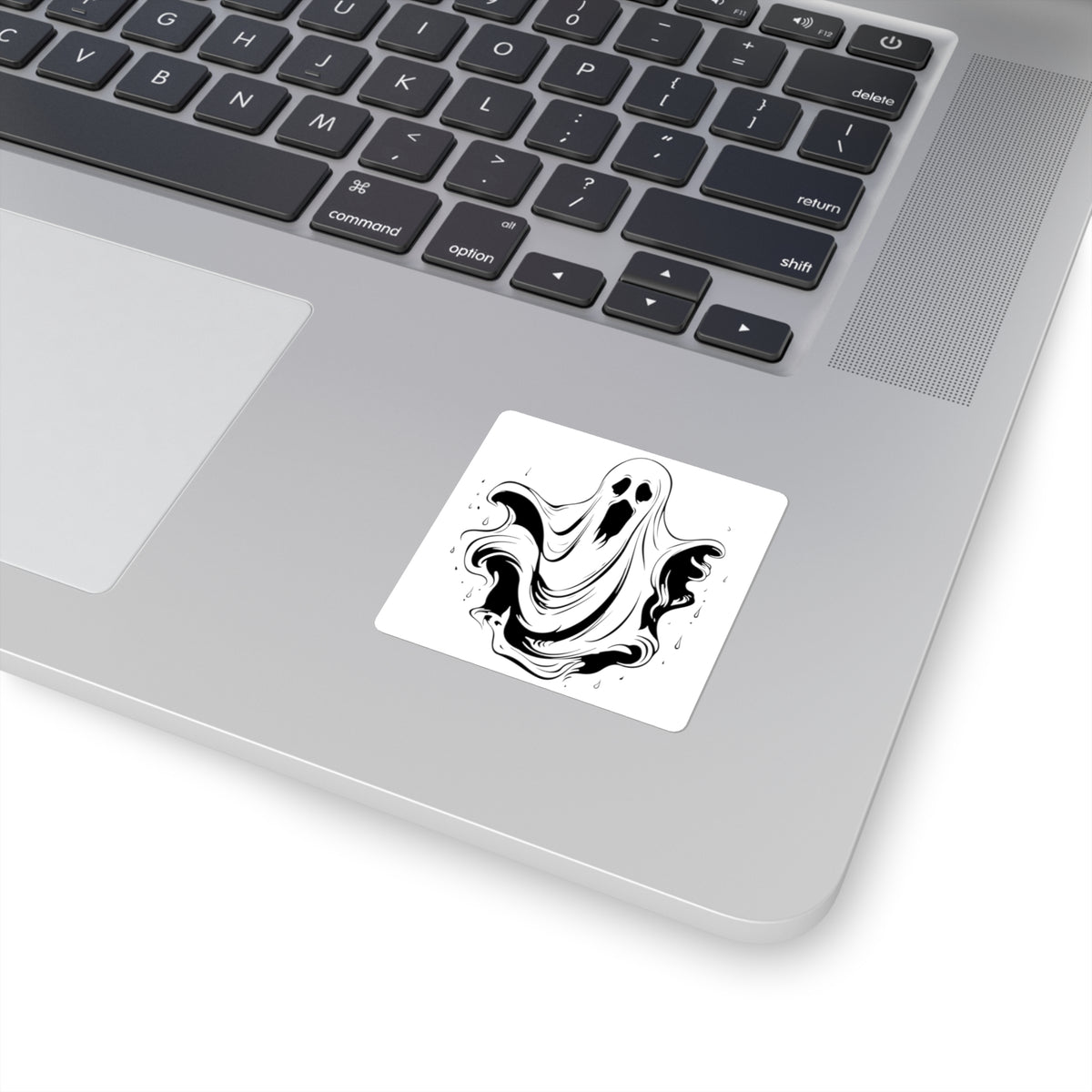 Ghost Drip Square Sticker — Spooky Black & White Halloween Decal