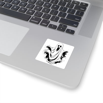Ghost Drip Square Sticker — Spooky Black & White Halloween Decal