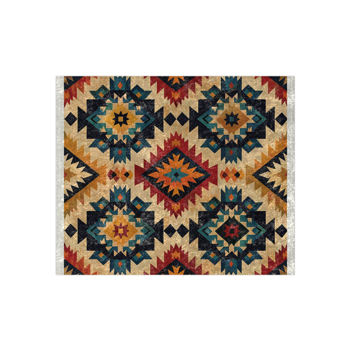 Southwestern Crushed Velvet Blanket — Boho Aztec Throw with Diamond Pattern