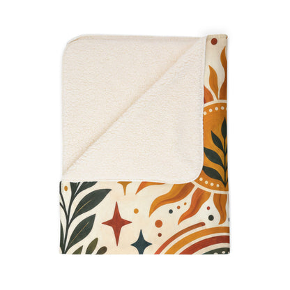 Sherpa Blanket — Boho Sun & Rainbow Floral Fleece Throw