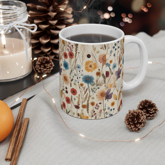 Pressed Boho Fall Wildflowers Mug