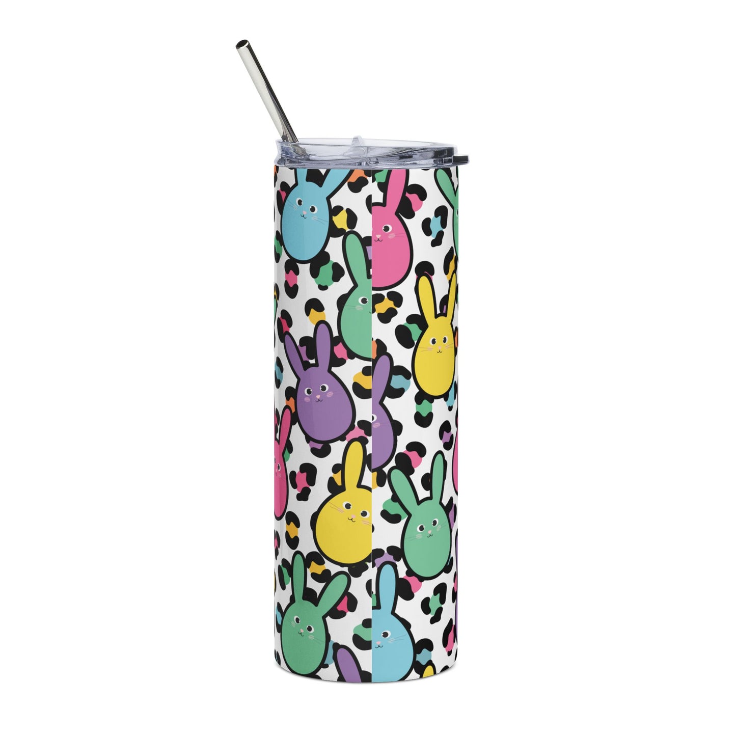 20oz Bunny Leopard Stainless Steel Tumbler — Colorful Easter Peep Travel Cup