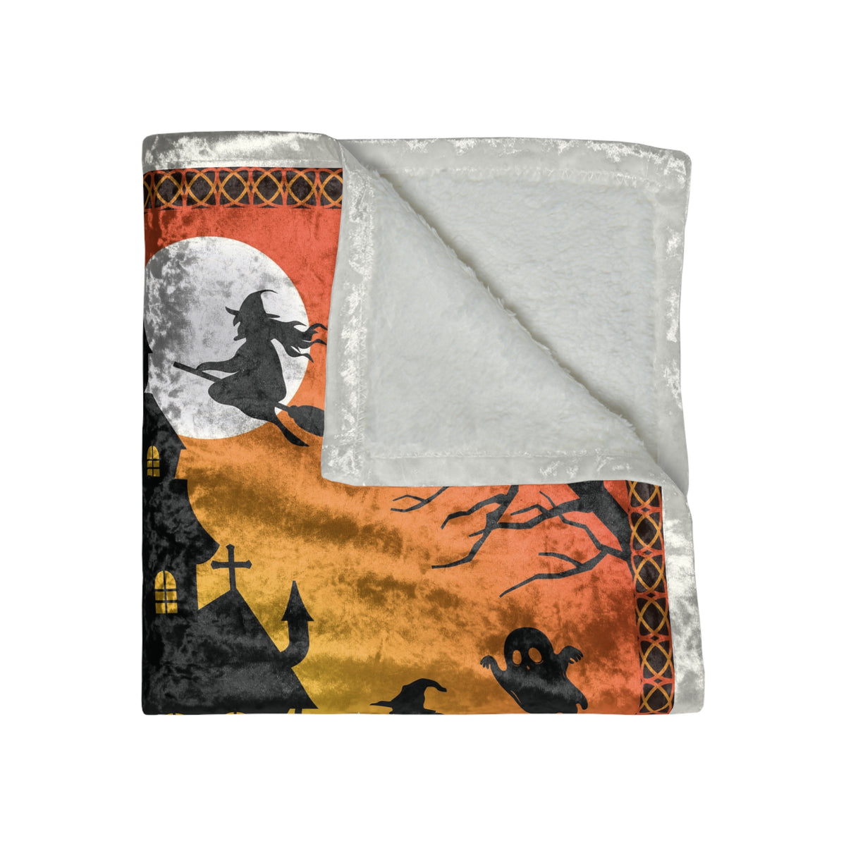 Halloween Haunted House Crushed Velvet Blanket – "Happy Halloween" Cozy Throw