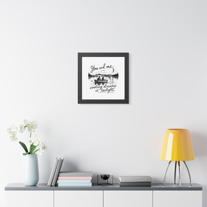 Framed Poster — “You and Me, Casting Dreams at Twilight” Lake Fishing Wall Art