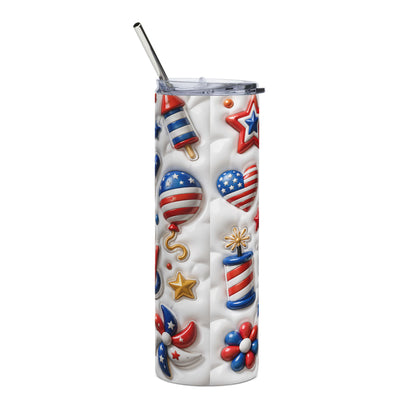 4th of July Stainless Steel Tumbler - Patriotic Happy 4th Travel Mug (20oz)