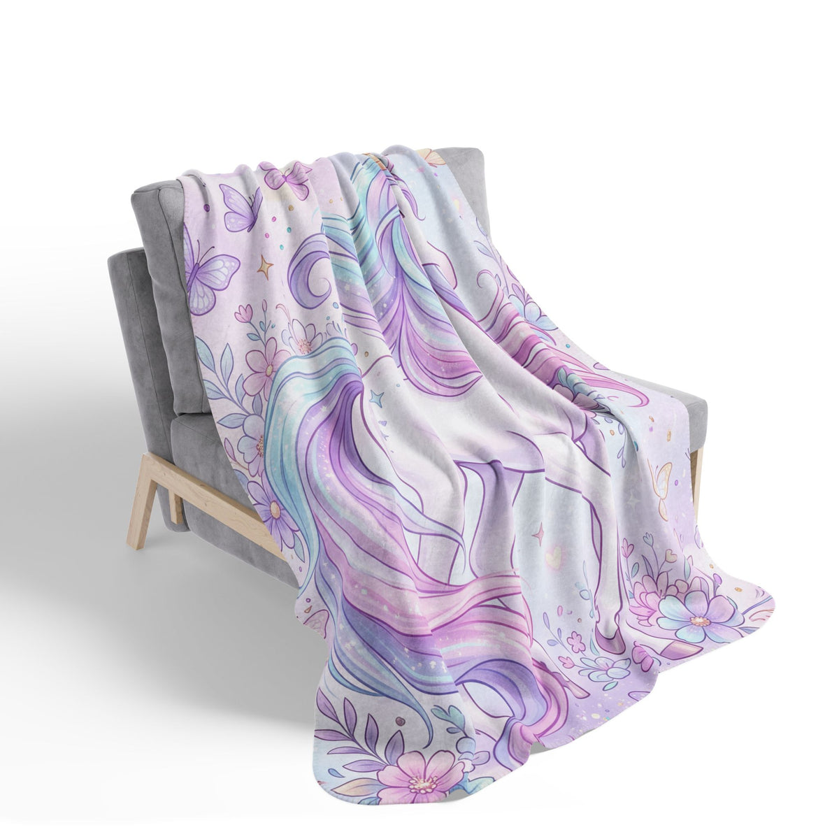 Unicorn Pastel Fleece Sherpa Blanket — Magical Rainbow Mane Cozy Throw