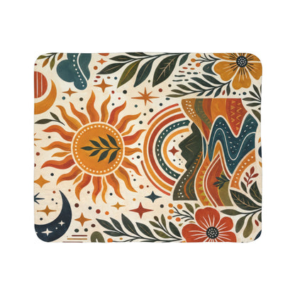 Sherpa Blanket — Boho Sun & Rainbow Floral Fleece Throw