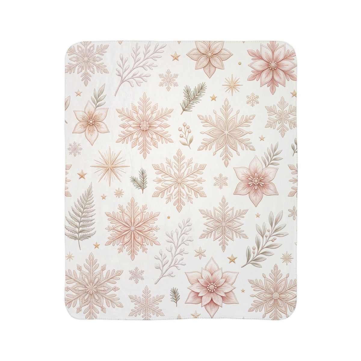 Fleece Sherpa Blanket — Rose Gold Snowflake Holiday Throw