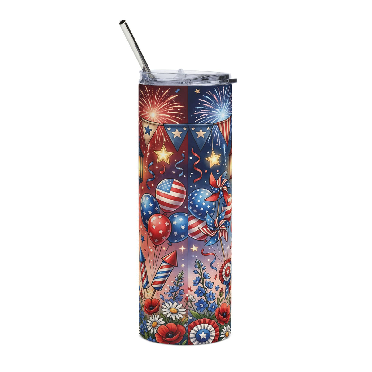 4th of July Gnome Skinny Tumbler with Straw — Patriotic 20oz Fireworks Drink Cup