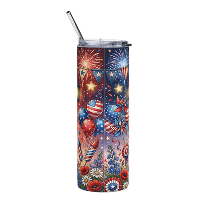 4th of July Gnome Skinny Tumbler with Straw — Patriotic 20oz Fireworks Drink Cup