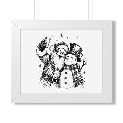 Framed Poster — Santa and Snowman Selfie Holiday Wall Art