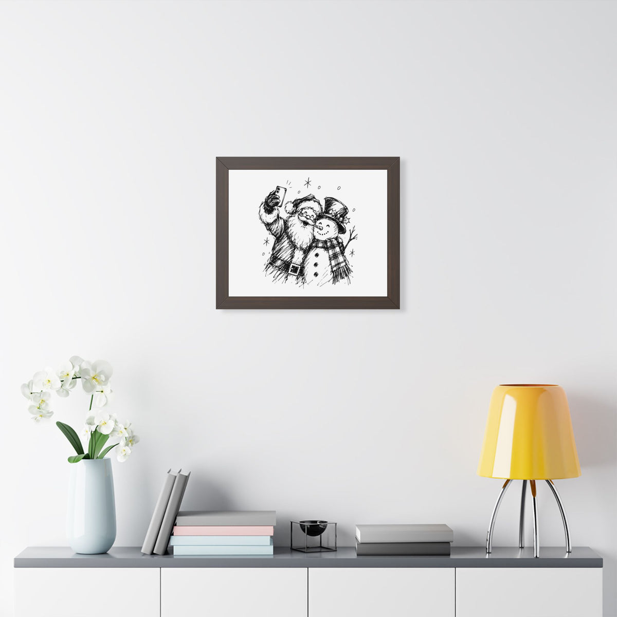 Framed Poster — Santa and Snowman Selfie Holiday Wall Art