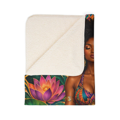 Meditation Goddess Sherpa Blanket — Afrocentric Lotus Yoga Fleece Throw