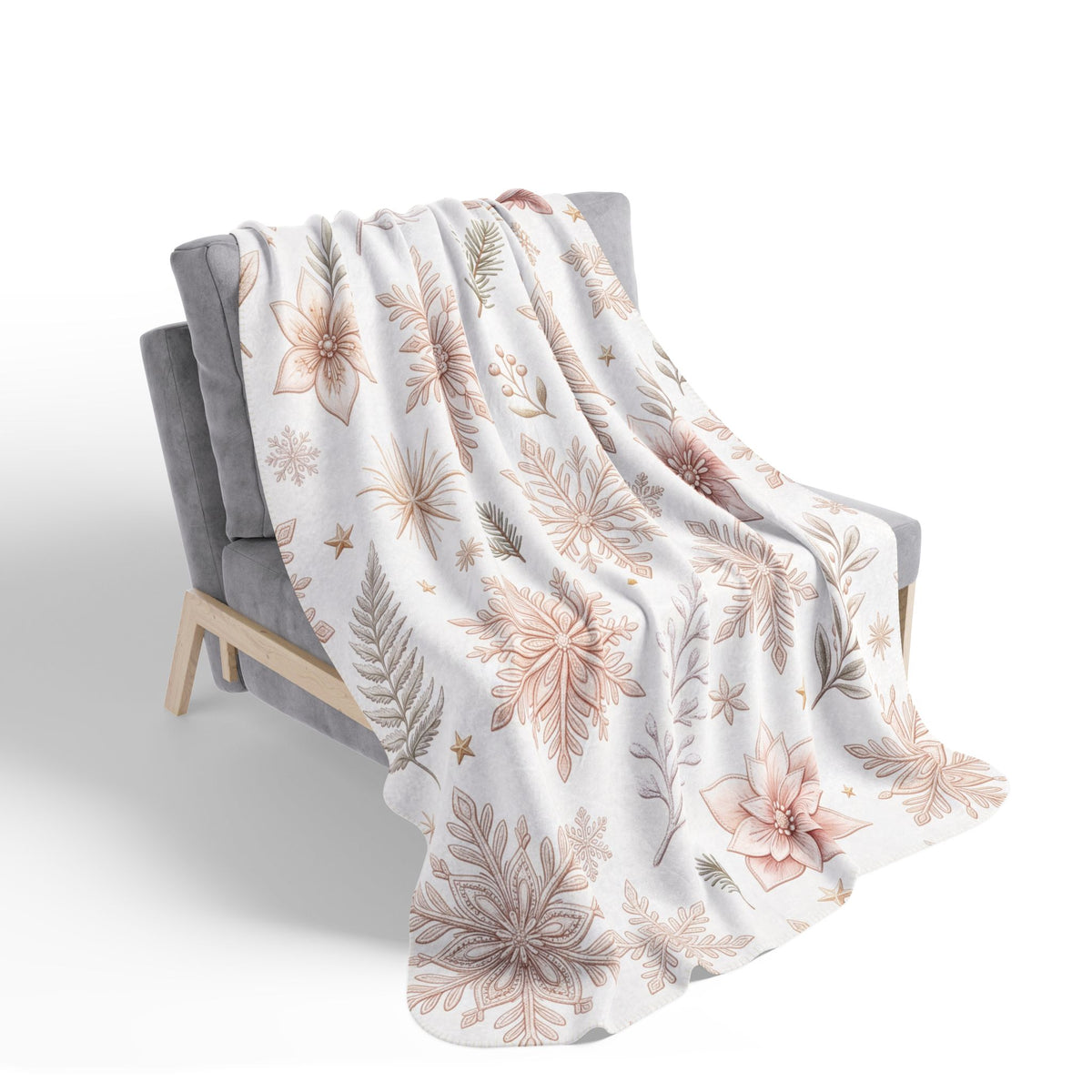 Fleece Sherpa Blanket — Rose Gold Snowflake Holiday Throw