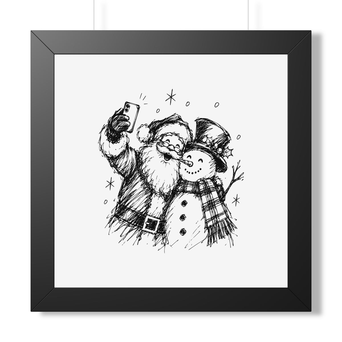 Framed Poster — Santa and Snowman Selfie Holiday Wall Art