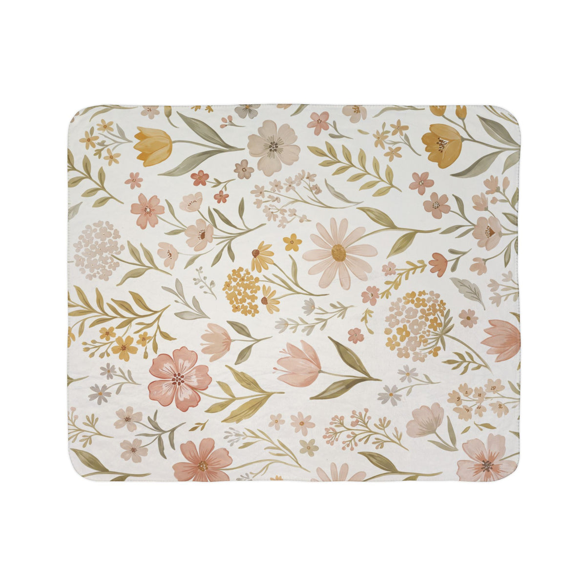 Floral Fleece Sherpa Blanket — Soft Pastel Wildflower Throw