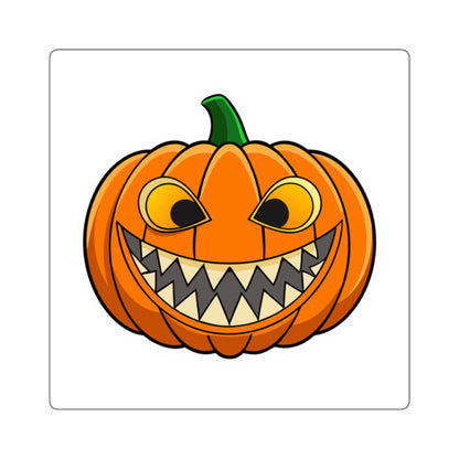 Spooky Grinning Pumpkin Square Sticker — Halloween Jack-O'-Lantern Decal