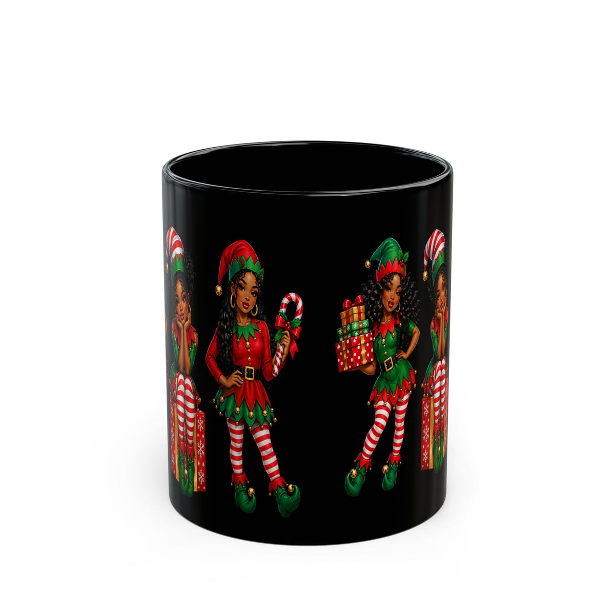 Christmas Elf Girls Black Mug