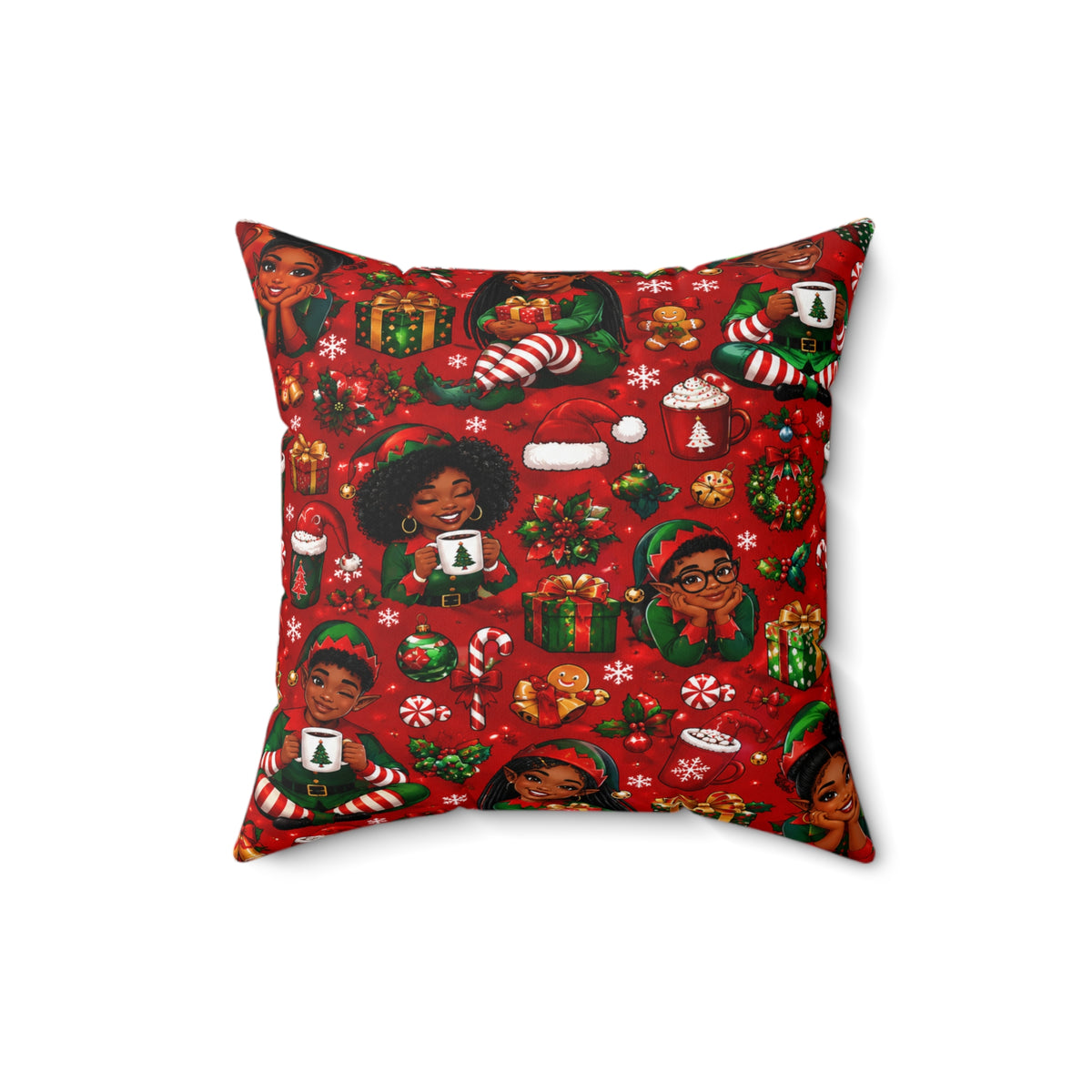Festive Black Christmas Santa Square Pillow
