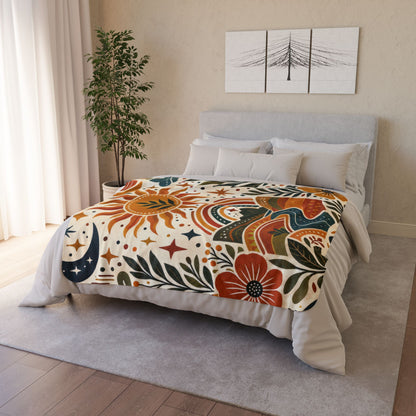 Sherpa Blanket — Boho Sun & Rainbow Floral Fleece Throw