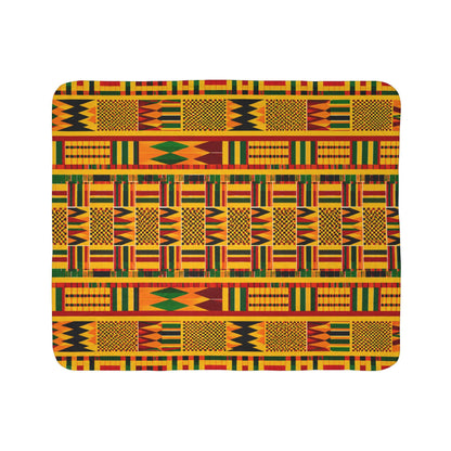 Fleece Sherpa Blanket with Vibrant African Kente-Inspired Geometric Pattern
