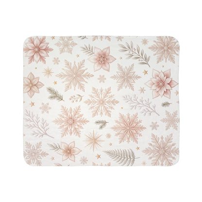 Fleece Sherpa Blanket — Rose Gold Snowflake Holiday Throw