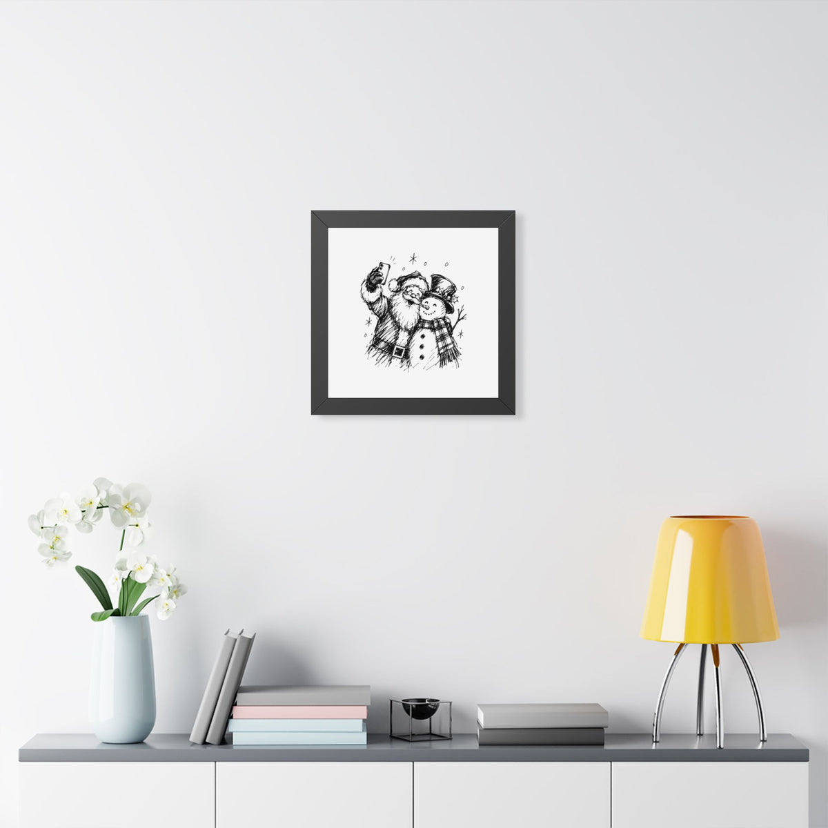 Framed Poster — Santa and Snowman Selfie Holiday Wall Art