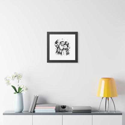 Framed Poster — Santa and Snowman Selfie Holiday Wall Art