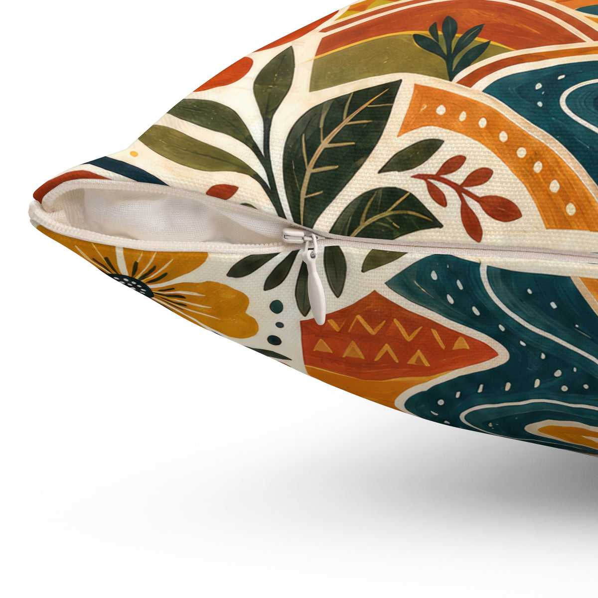Boho Sun & Rainbow Decorative Pillow — Retro Floral Scenic Throw Pillow