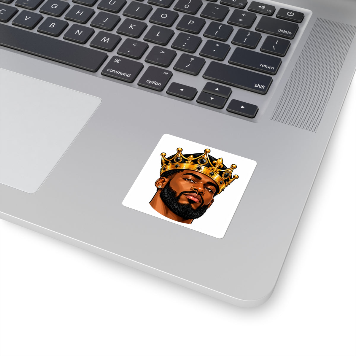King with Crown Square Sticker — Afrocentric Black King Laptop Decal