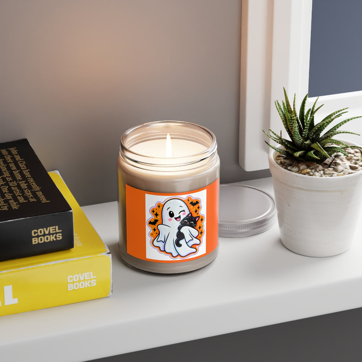 Halloween Ghost & Black Cat Scented Soy Candle — 9oz Jar