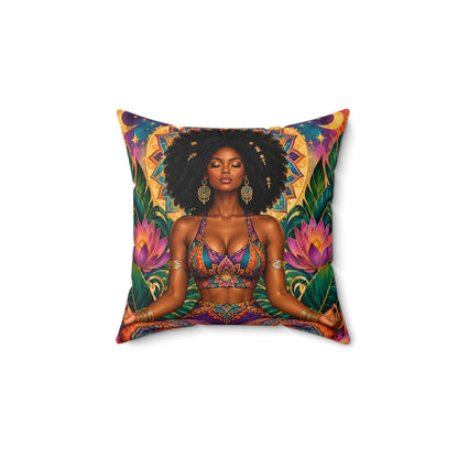 Meditative Afro Goddess Decorative Pillow — Boho Yoga Home Accent