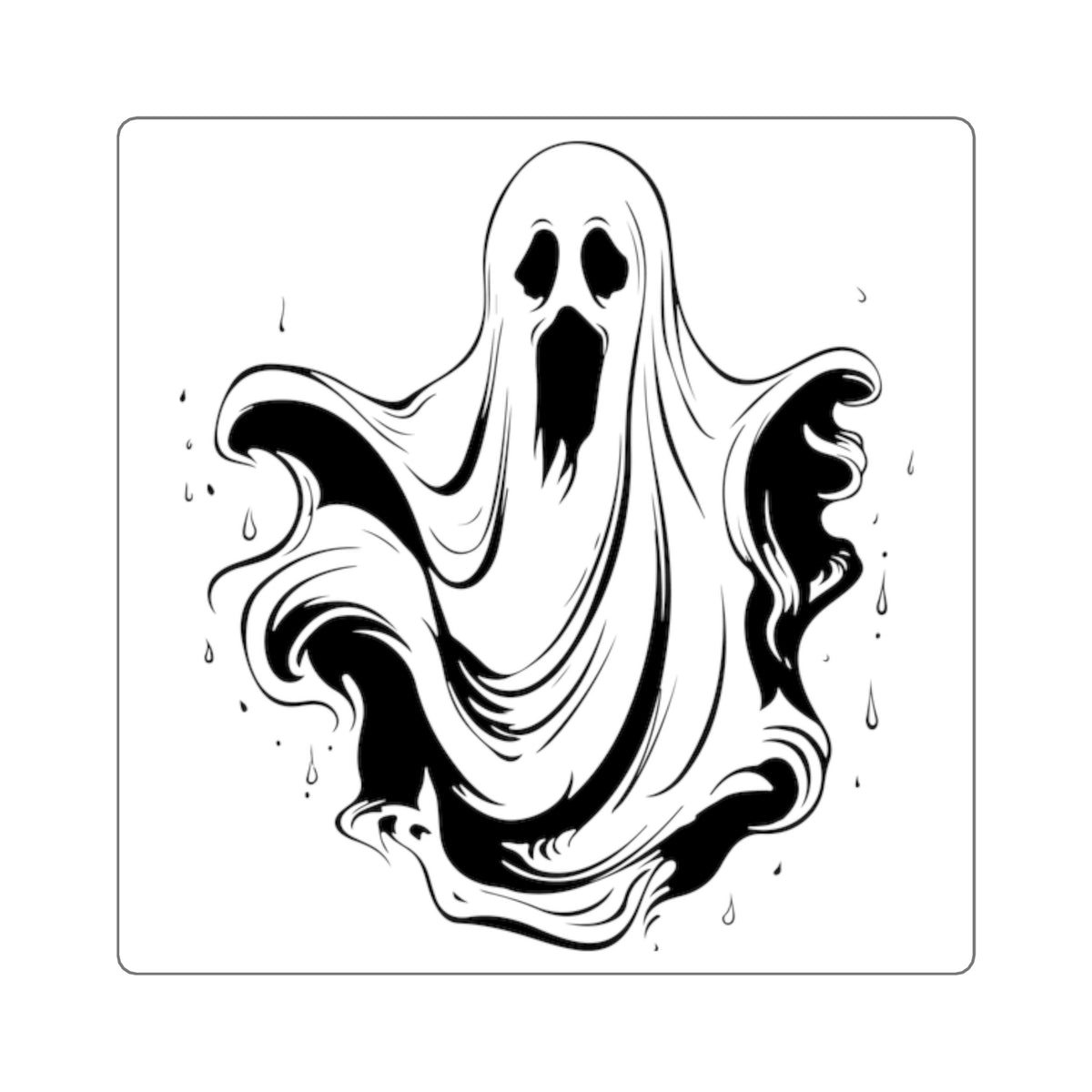 Ghost Drip Square Sticker — Spooky Black & White Halloween Decal