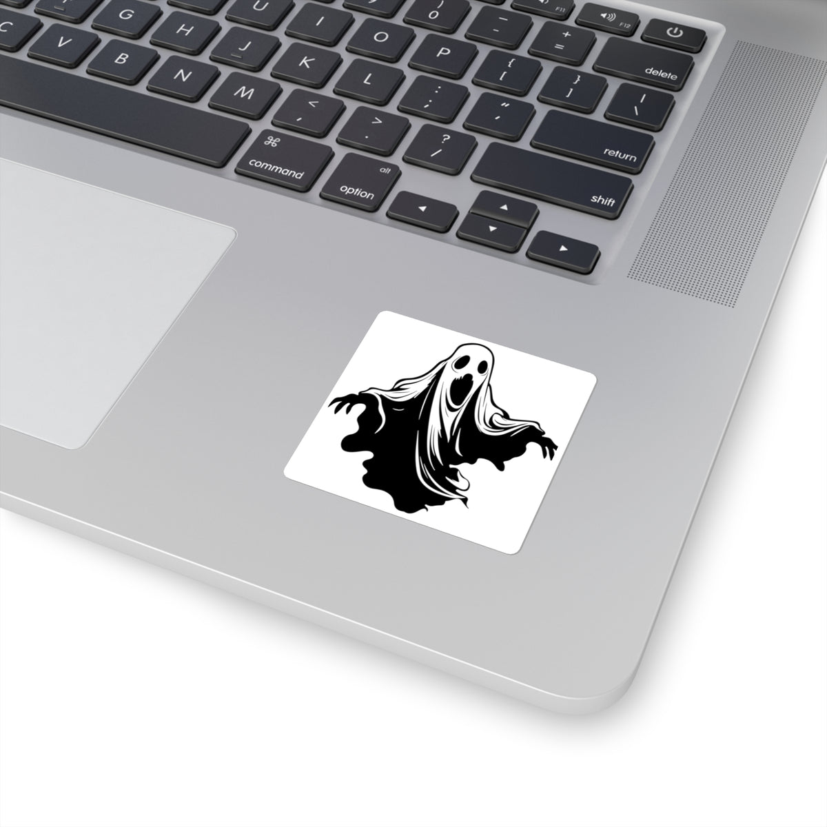 Ghost Illustration Square Sticker — Spooky Halloween Laptop Decal