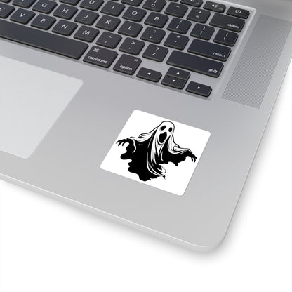Ghost Illustration Square Sticker — Spooky Halloween Laptop Decal