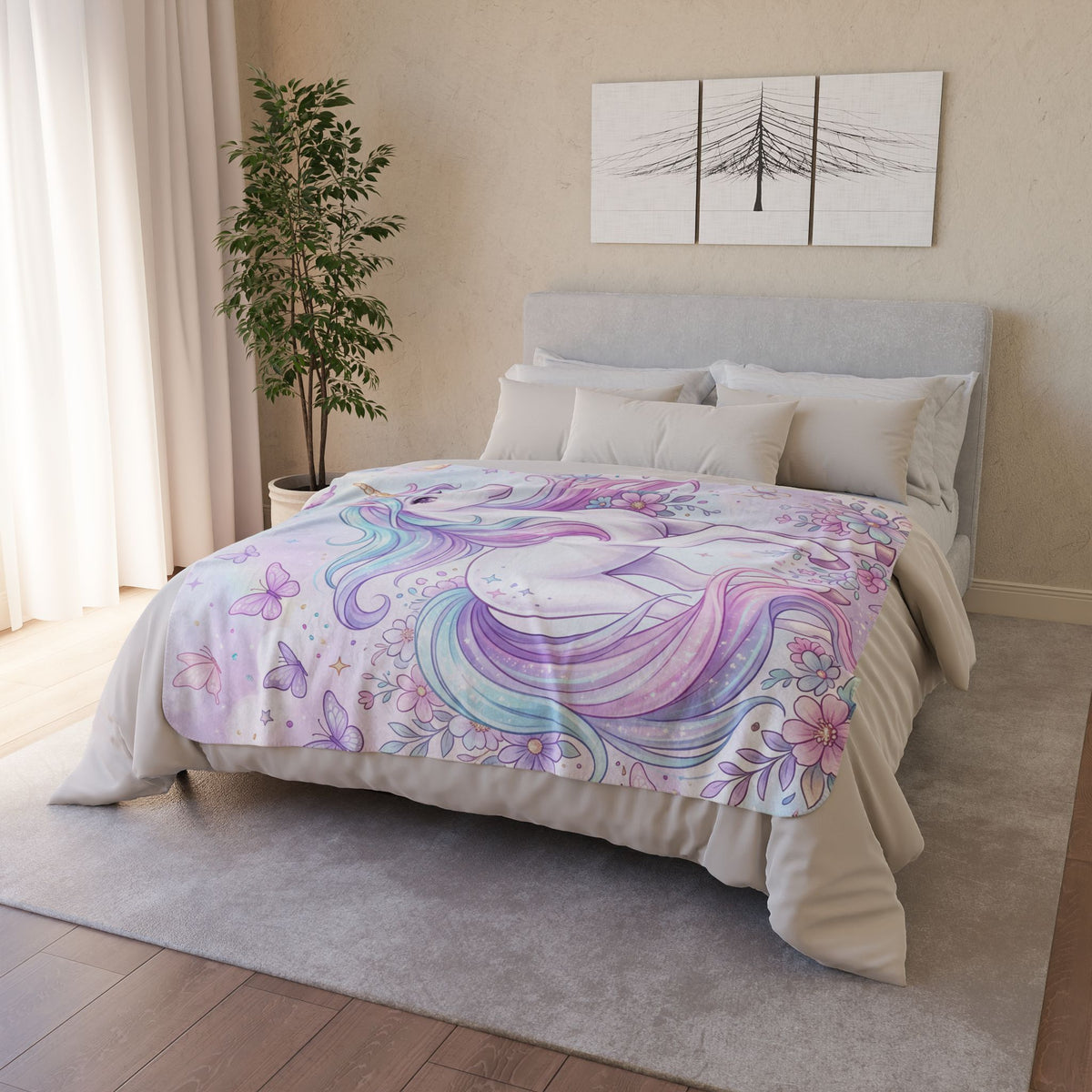 Unicorn Pastel Fleece Sherpa Blanket — Magical Rainbow Mane Cozy Throw