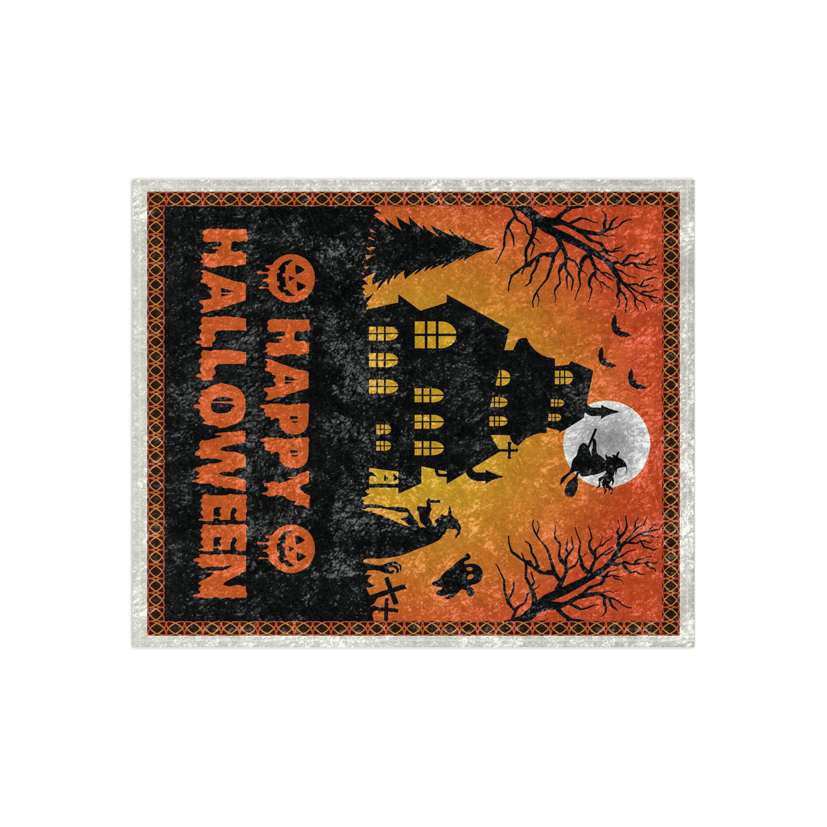 Halloween Haunted House Crushed Velvet Blanket – "Happy Halloween" Cozy Throw