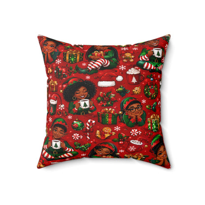 Festive Black Christmas Santa Square Pillow
