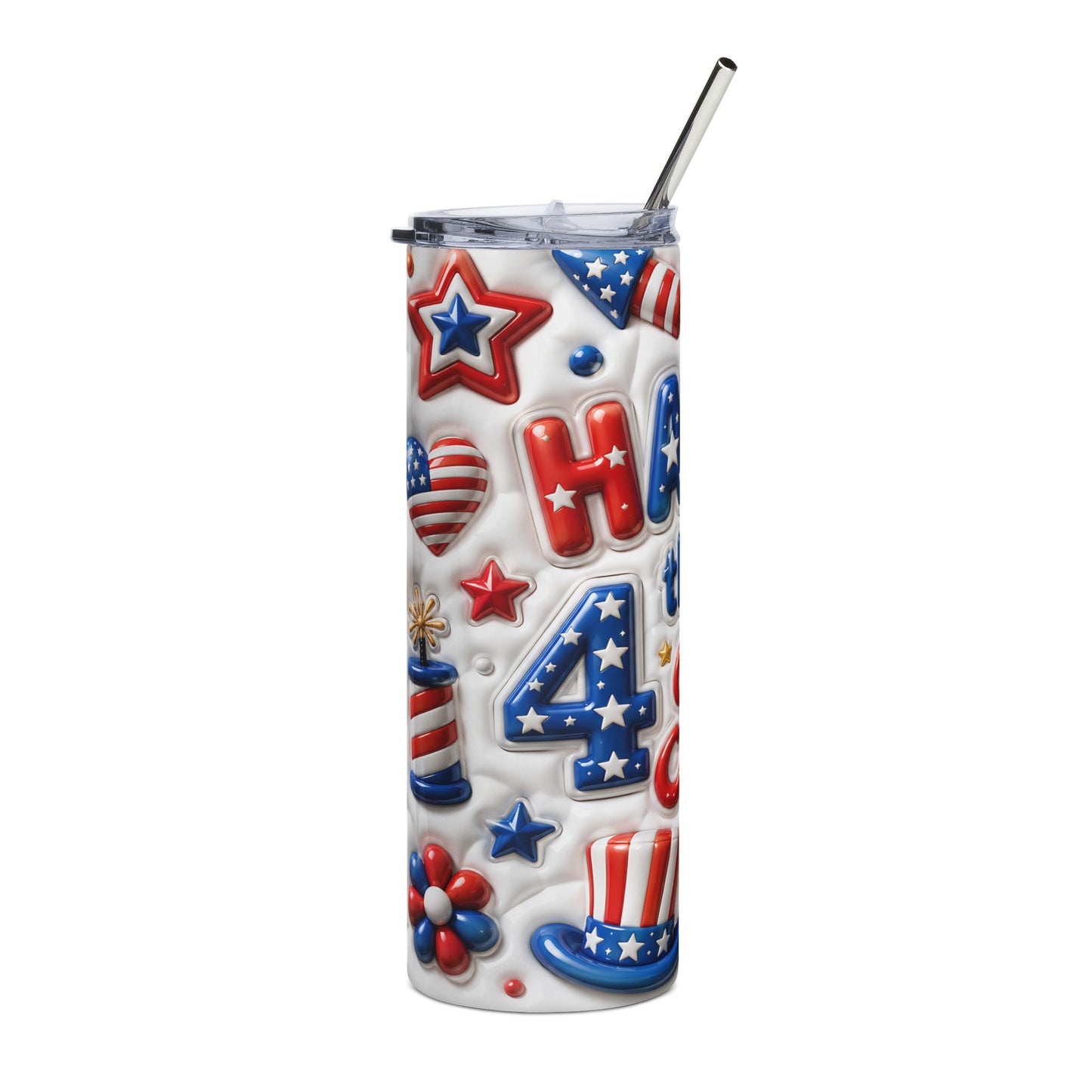 4th of July Stainless Steel Tumbler - Patriotic Happy 4th Travel Mug (20oz)