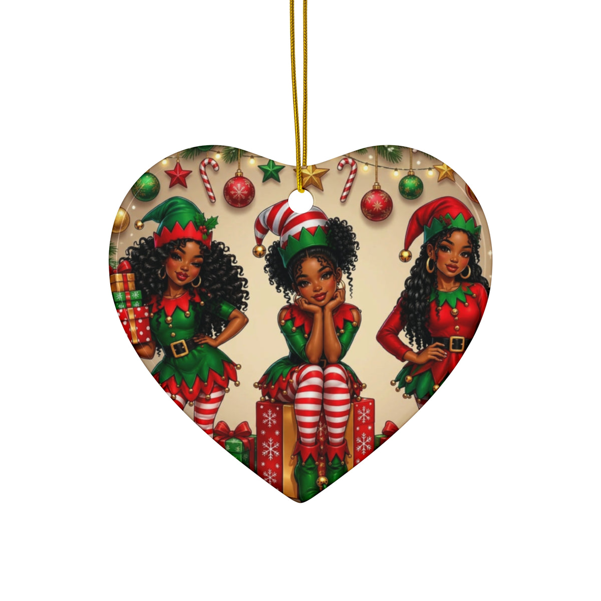 Christmas Elf Sisters Heart Ornament
