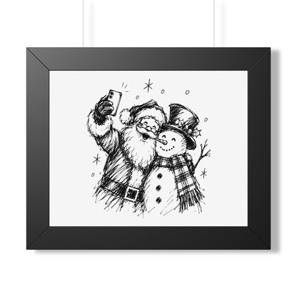 Framed Poster — Santa and Snowman Selfie Holiday Wall Art