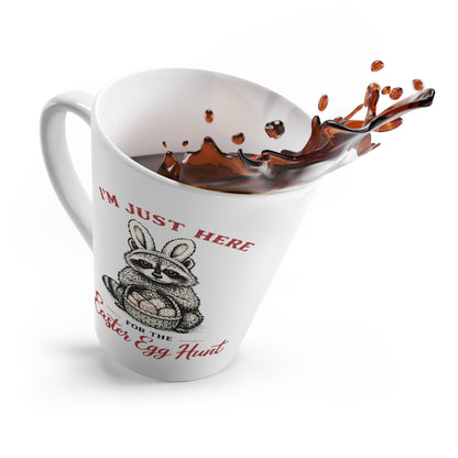 Easter Latte Mug — "I'm Just Here for the Easter Egg Hunt" Raccoon Coffee Cup
