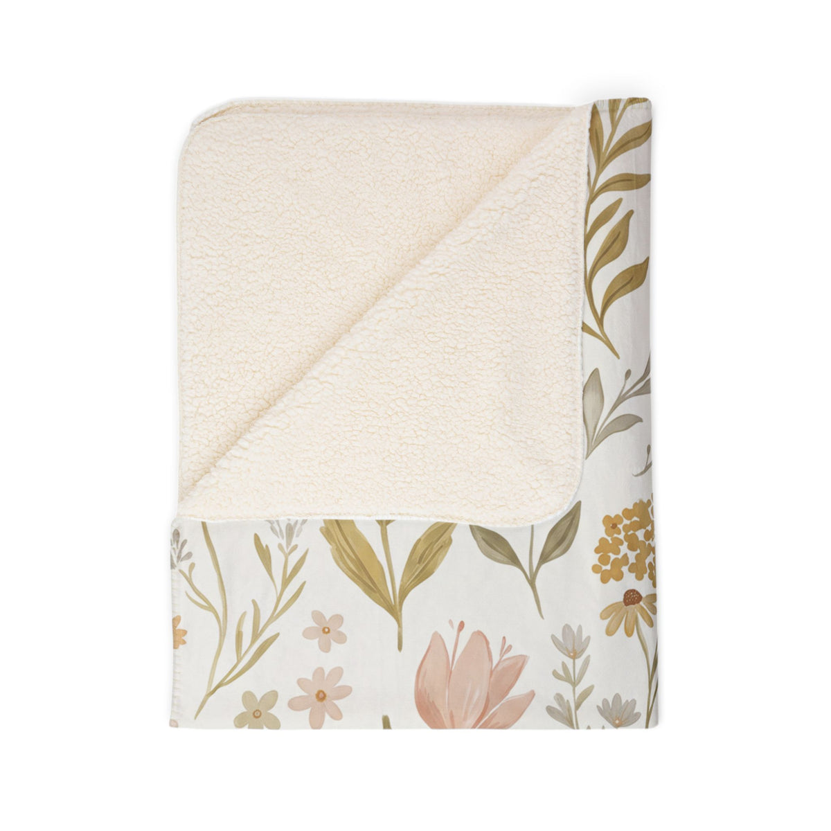 Floral Fleece Sherpa Blanket — Soft Pastel Wildflower Throw