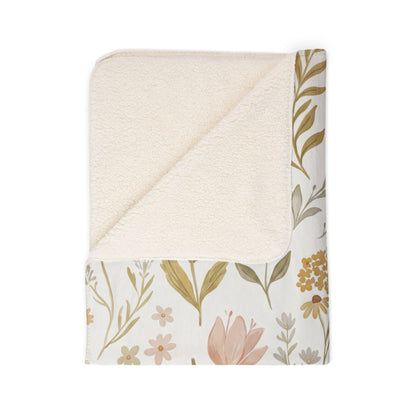 Floral Fleece Sherpa Blanket — Soft Pastel Wildflower Throw