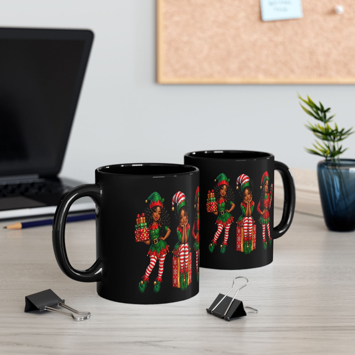 Christmas Elf Girls Black Mug