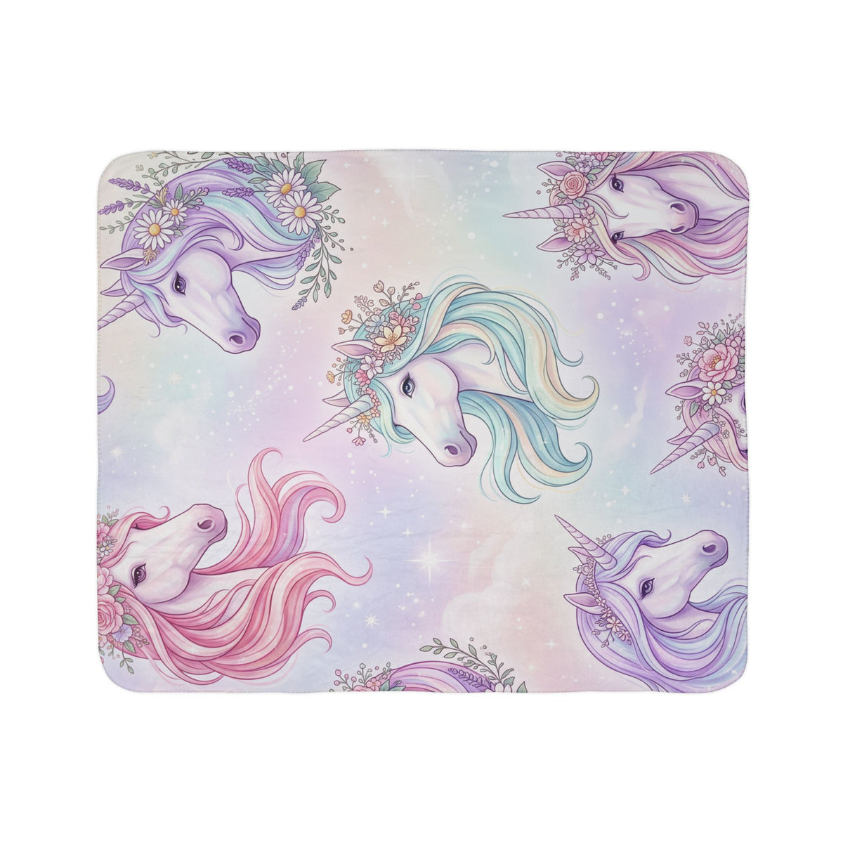 Magical Pastel Unicorn Fleece Sherpa Blanket