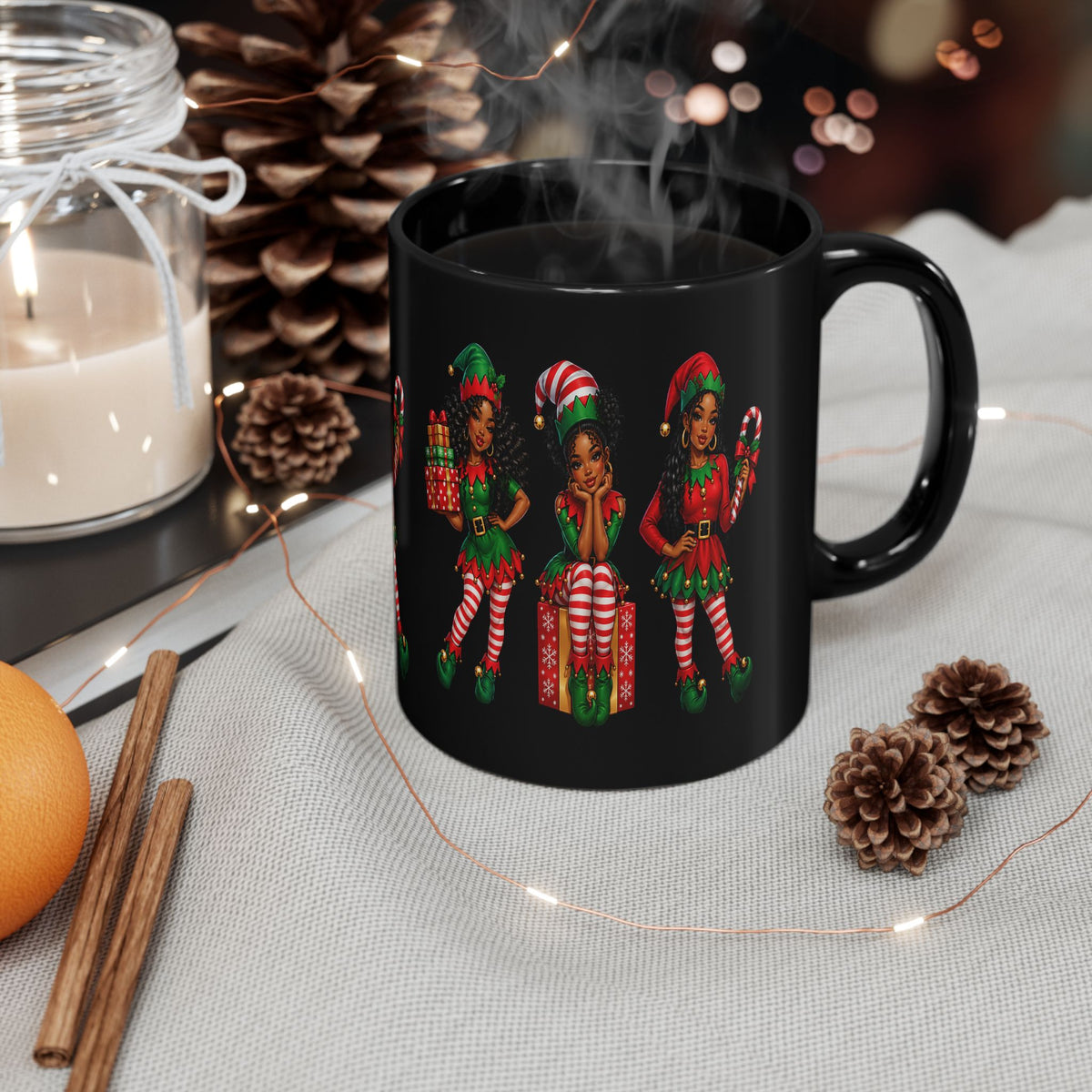 Christmas Elf Girls Black Mug