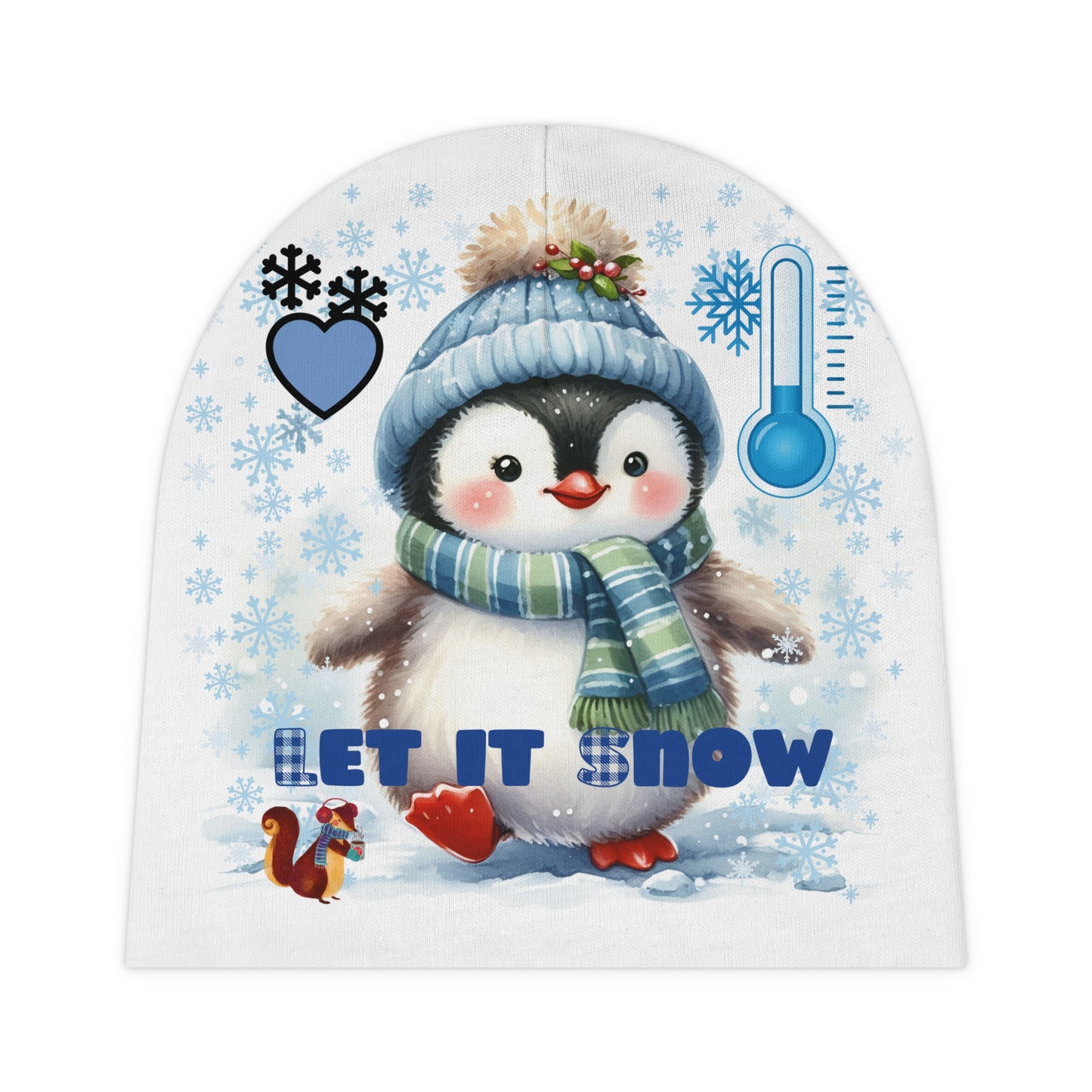 Beanie with Penguin in Winter Snow and Cold